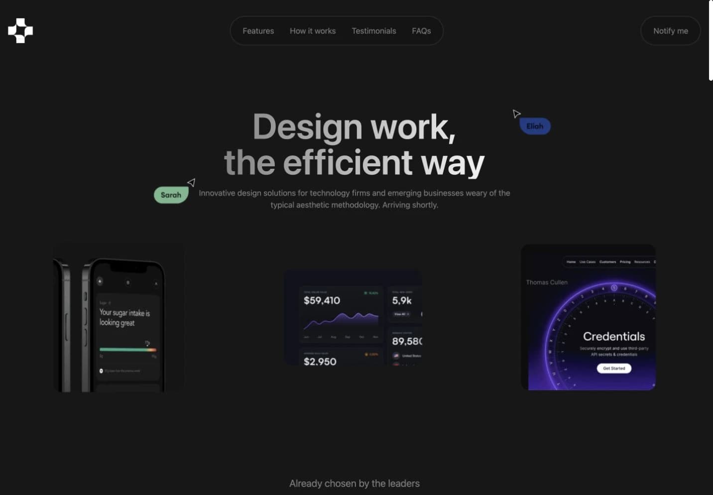 Atomic landing-page demo with animated product compositions