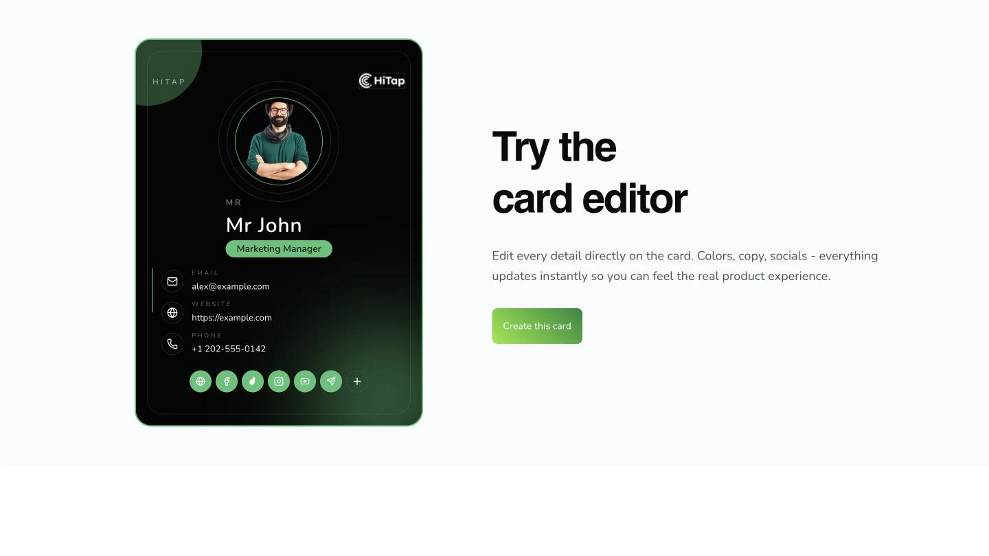 Halatap interactive digital card preview with a sample identity